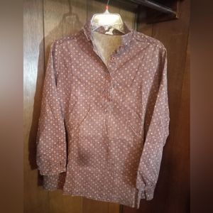 Late 60s Early 70s brown calico pull over button up boho blouse (ignore spot!)